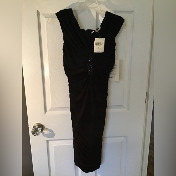 Boston Proper Jeweled Ruched Dress Proper Black - Picture 2 of 11